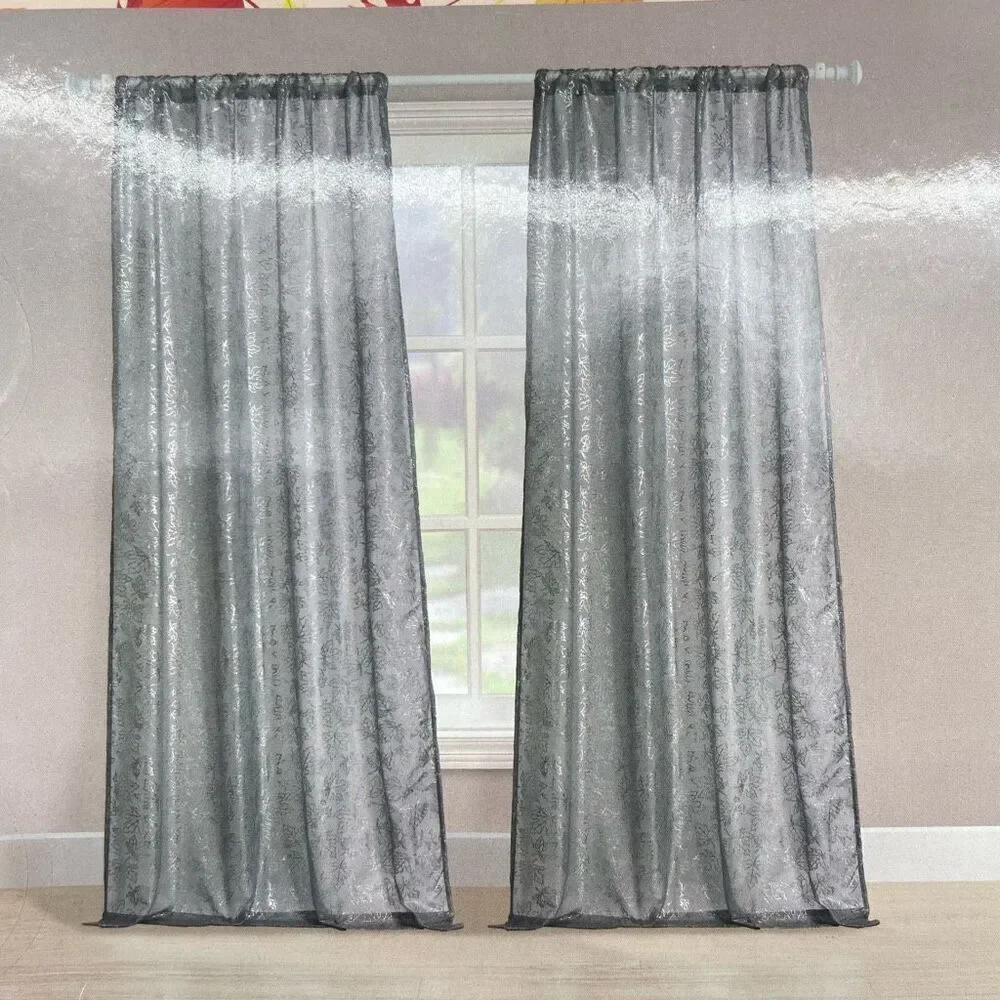 Harvest Home Maple Pole Top Curtain Panel Pair Gray Silver 38x84 Set of 2, NWT